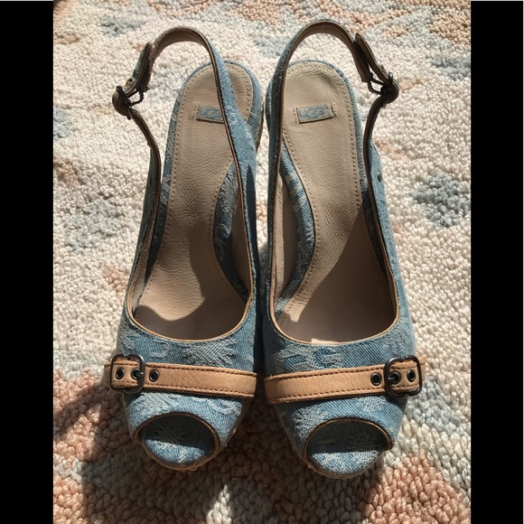 Ugg Signature Open Toe Denim Wedge Sandals - Picture 2 of 7